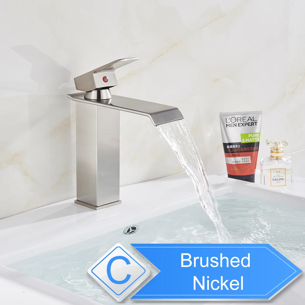 Brushed Nickel YTQ Горячая холодная раковина кран водопад смеситель для туалетного столика в ванной комнате Однорычажный Хром Латунь горячей и холодной бассейна краны для мойки - Цвет: Brushed Nickel YTQ