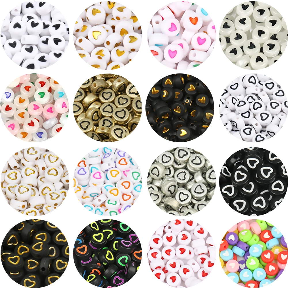 

4*7mm Mixed Color Love Heart Acrylic Beads Round Flat Loose Spacer Beads for Jewelry Making Diy Bracelet & Necklace Accessories