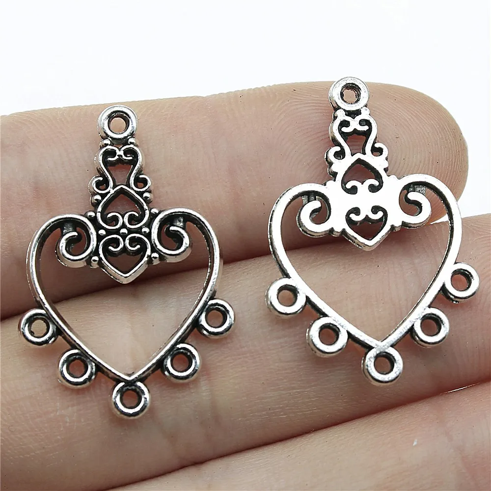 

WYSIWYG 10pcs 30x21mm Heart Earring Connector For Jewelry Making Jewelry Findings Antique Bronze Color Antique Silver Color