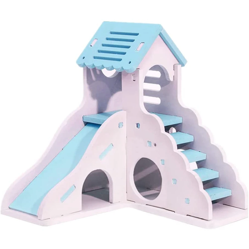 

Double-storey Hamster Hideout Cute Hamster Exercise Toy Wooden Hamster House with Ladder for Guinea Pig Accessories Cage