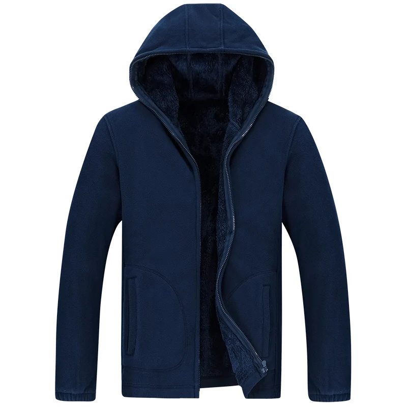 Dark Blue MANTLCONX Winter Hooded Jacket Men Fleece Hooded Jackets XL-7XL New Fashion Thick Warm Coats Male Warm Men Jacket Brand - Цвет: Dark Blue