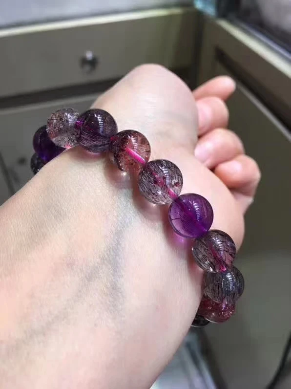

Natural Colorful Super Seven 7 Rare Rutilated Quartz Bracelet 10.5mm Clear Round Beads Crystal For Women Men AAAAAA Genuine
