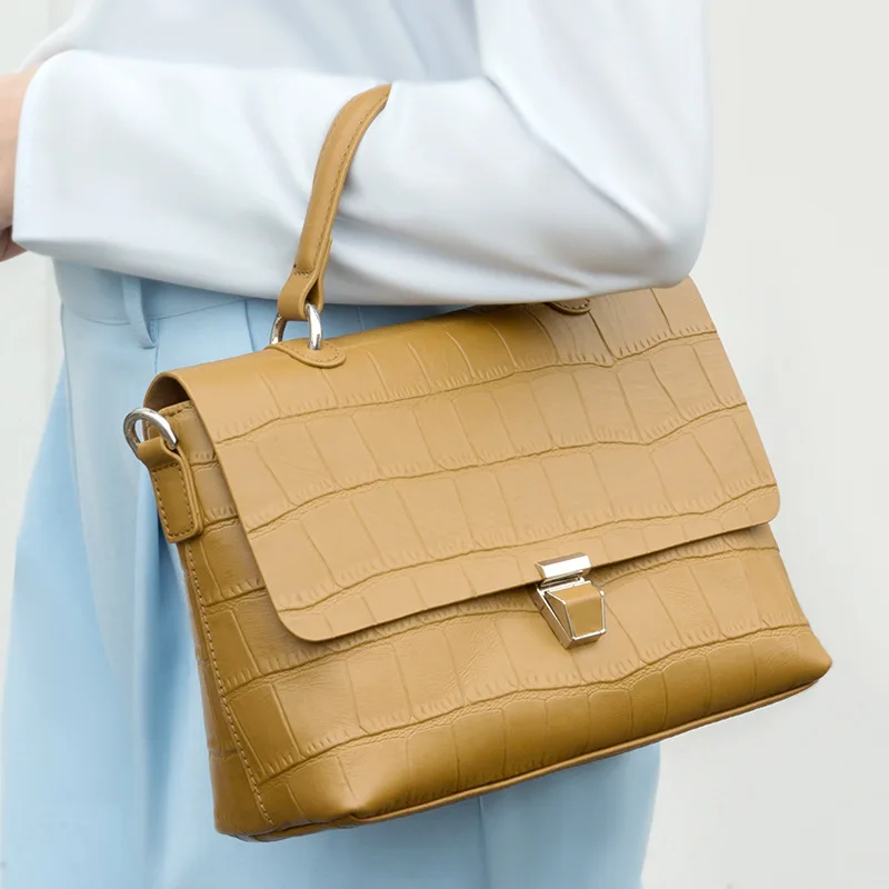 Genuine Leather Fashion Women's Bag Crocodile Pattern Shoulder Handbag  Natural Cowhide Leather Stone Pattern 2021 Messenger Bag