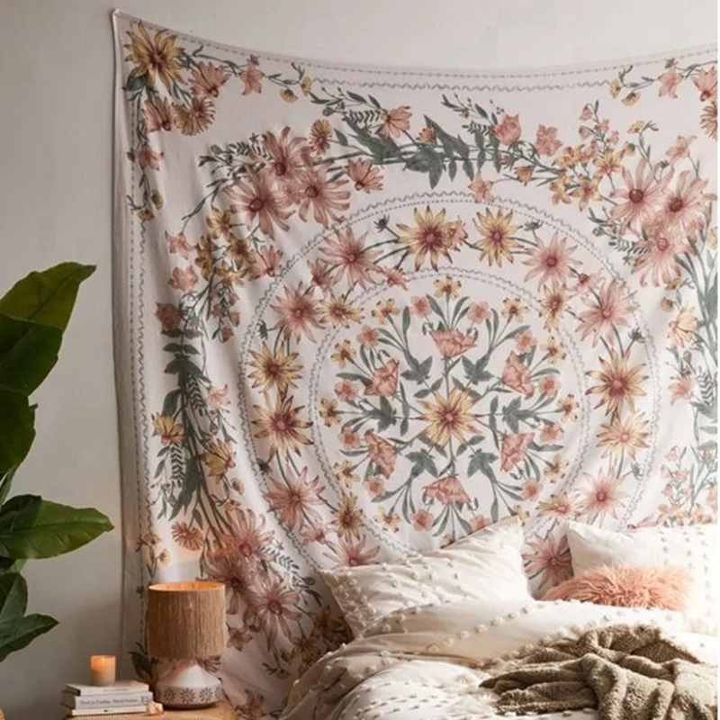 

Индийский гобелен с мандалой, настенный подвесной цветок, психоделический гобелен, Настенный декор для гостиной, спальни, богемный цветочн...