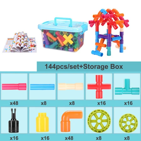 144pcs with box 3D строительные игрушки водопровод строительные блоки пластиковые DIY сборка туннель из труб блоки игрушки для детей Подарки - Цвет: 144pcs with box