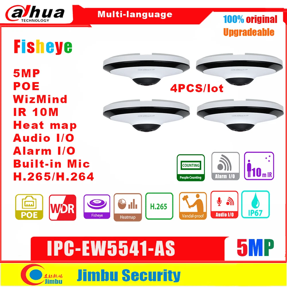 

Dahua WizMind Fisheye IP Camera 5MP IPC-EW5541-AS PoE IR10M H.265 IVS Built-in Mic SD Card Audio Surveillance Video Camera