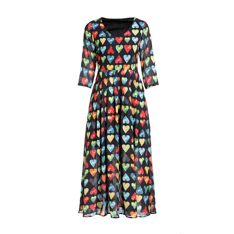 Женское длинное платье до щиколотки с V-образным вырезом длинным рукавом локтя и