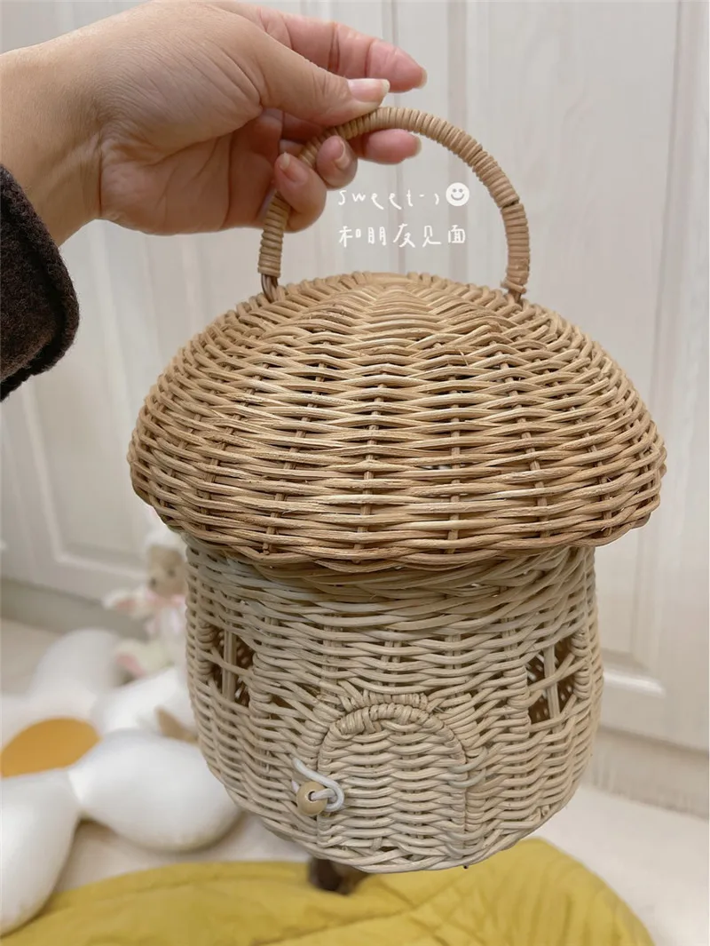 

Handmade Kids Room Decoration Nordic Style Children Bedroom Kindergarten Rattan Weaven Mushroom Craft Storage Decor