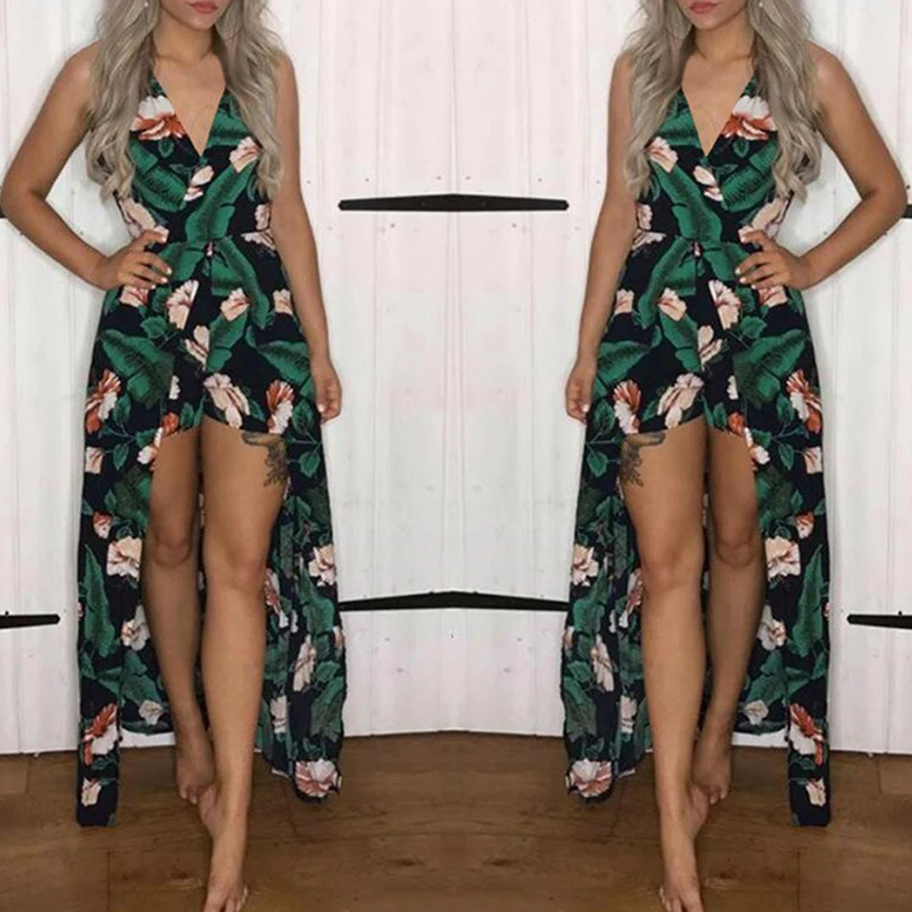 Женский пляжный комбинезон без бретелек Boho с цветочным принтом макси