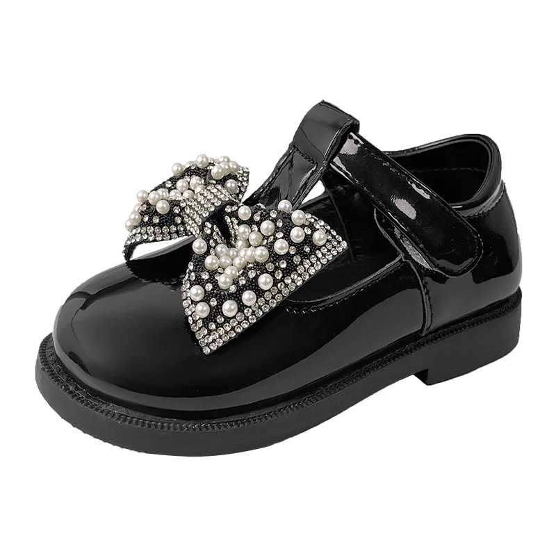 

kids casual Shoes Girl Bow Performance shoes 2022 Autumn New Pearl Rhinestone Children British Style Princess Shoes Sweet Cute