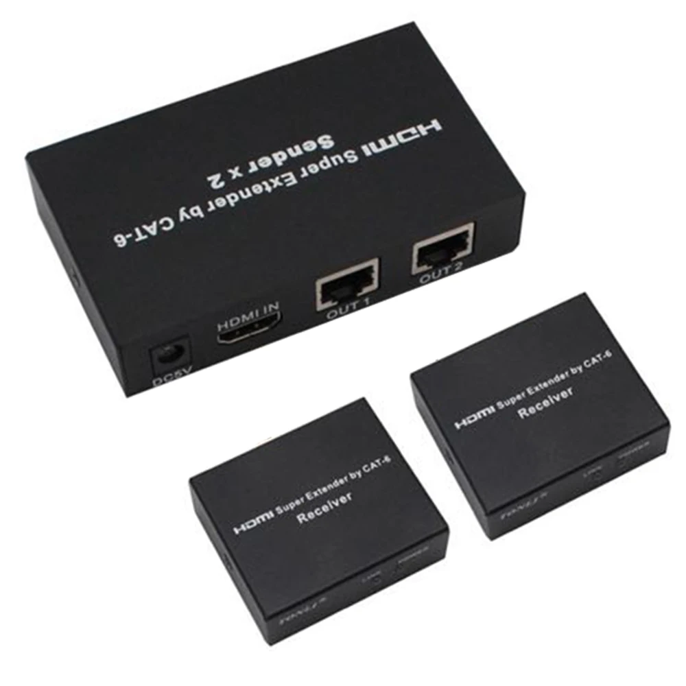 

HDMI 1X2 splitter extender over cat5/cat6 cable HDMI UTP splitter extender 1 in 2 out HDMI splitter with cat5/6 ports up to 60m
