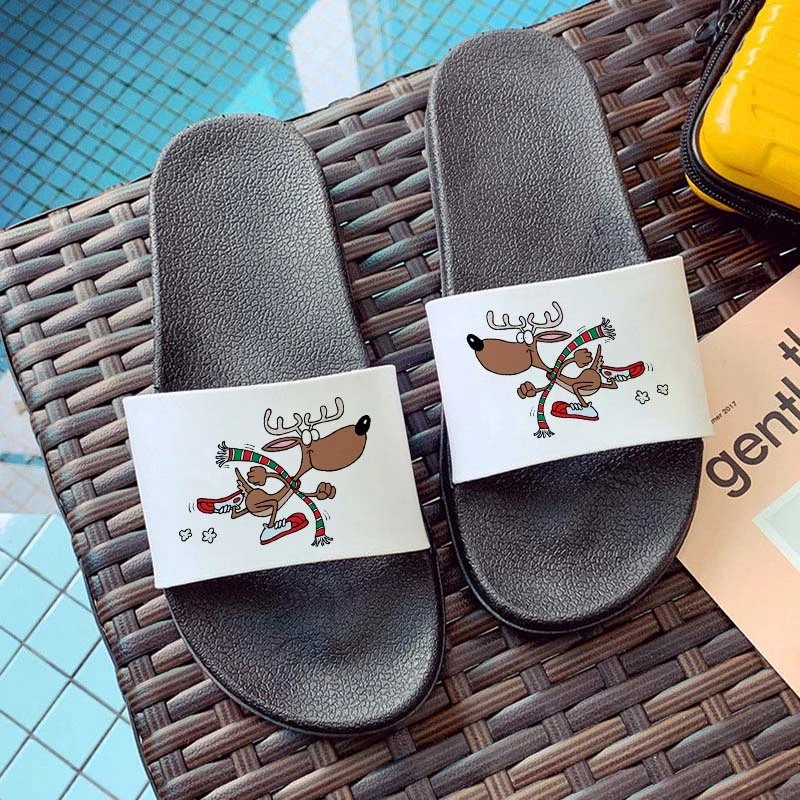 

Cartoon Slippers Beach Slippers Open Toe Home Slides Indoor Slippers Women Lovely Funny Santa Claus print Slippers