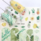 Наклейки для ногтей с цветами, зелеными листьями, декоративные наклейки для ногтей, Водные Наклейки для ногтей, Переводные листы для ногтей