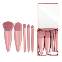 5pcs mini travel makeup brush set portable storage box with mirror giant soft loose powder blush eye shadow cosmetic brushes