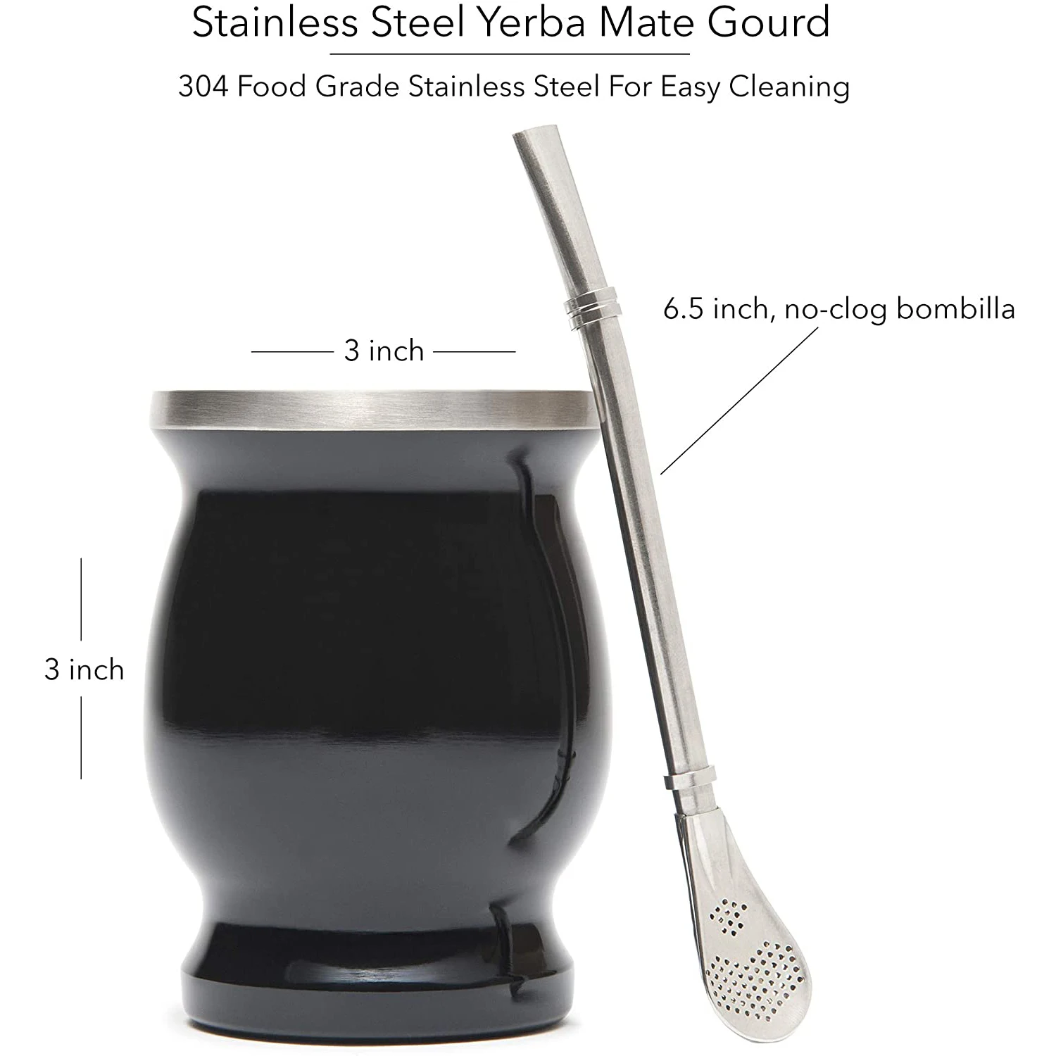 Juego de Tazas de T&eacute; Calabaza de Yerba Mate de Doble Pared Inoxidable Taza de Agua de Caf&eacute; con 1 Cucharas de Pajitas Bombillas ＆ Cepillo de Limpieza-1