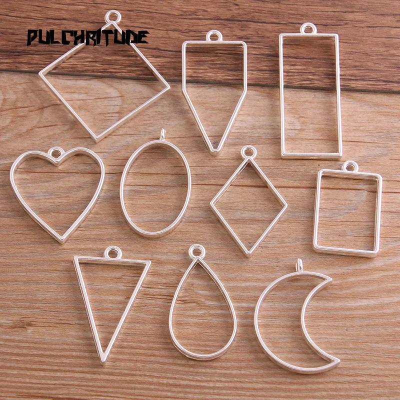 Pulchrode 10 шт./лот, шесть цветов, геометрическая фигура, шарм, полый клей, пустая подвеска, поднос, ободок, подвески, сделай сам, ручная работа