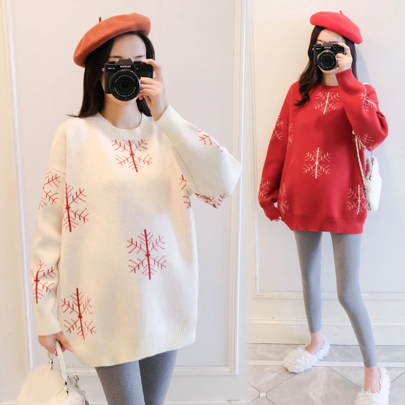 6077# Autumn Winter Large Size Loose Maternity Sweaters Thicken Pullovers Clothes for Pregnant Women Snow Pregnancy Clothing