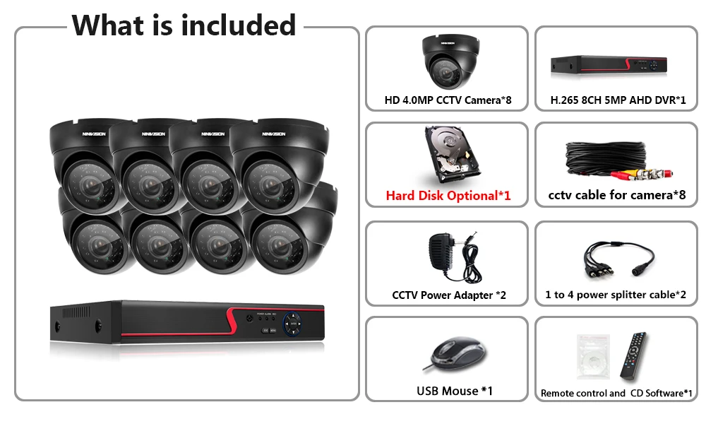 H.265 HD 1080P 5MP 8CH CCTV система безопасности AHD DVR комплект 8*4 Мп 2560*1440p камера безопасности для помещений и улицы