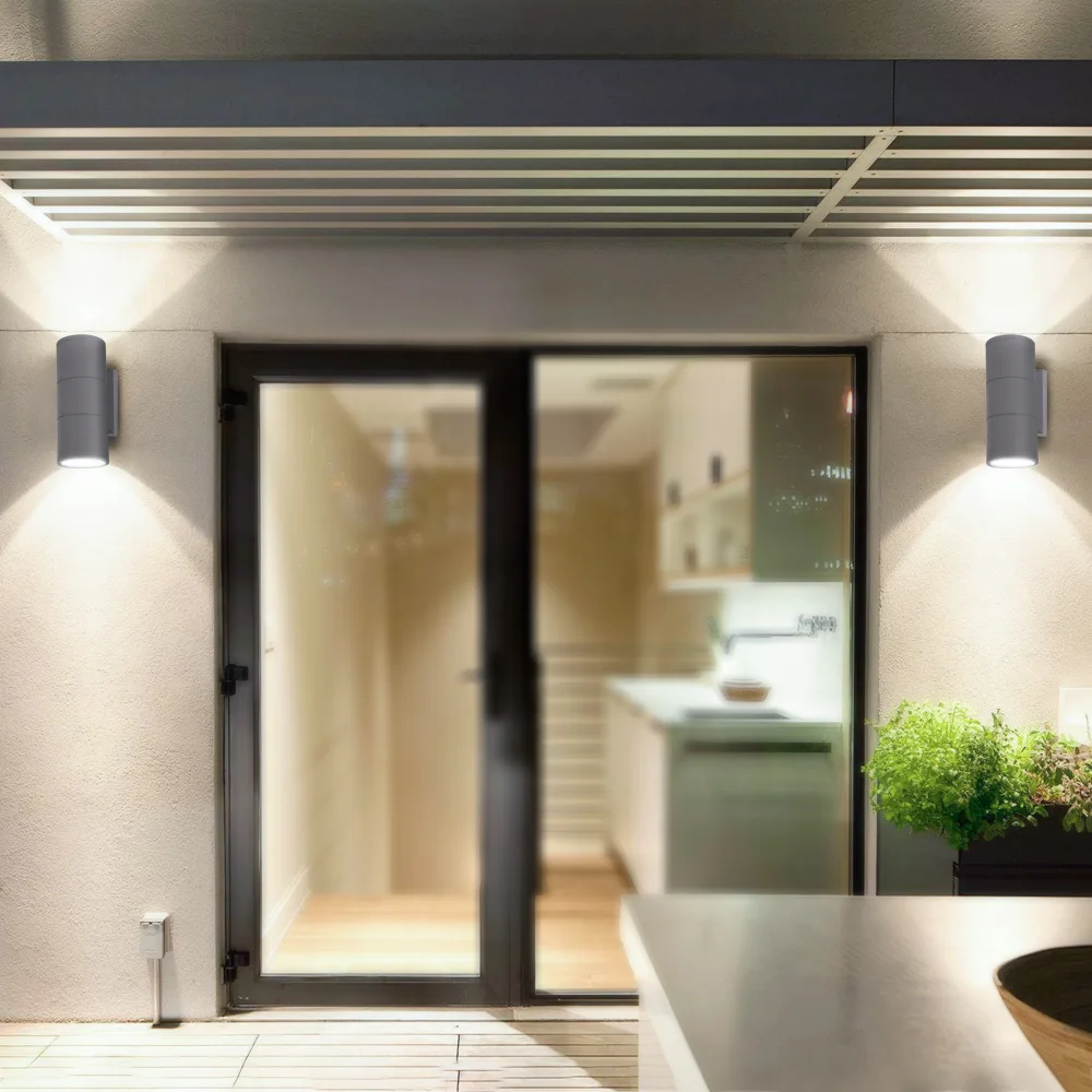 IVYSHION 2PCS Up And Down Wall Light Scrub Black Grey Outdoor Garden Door Lamp Waterproof Patio Lights Double Head | Лампы и освещение