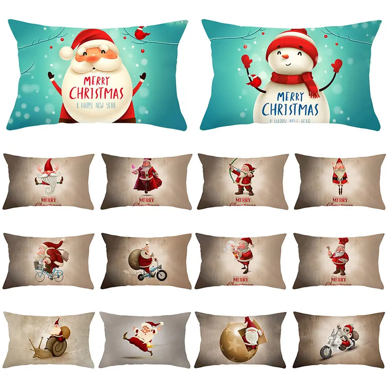 

1pc Fashion Printed Peach Skin Christmas Pillowcase Home Decorations Snowman Santa Claus Cushion Cover Pillow Case 30*50CM