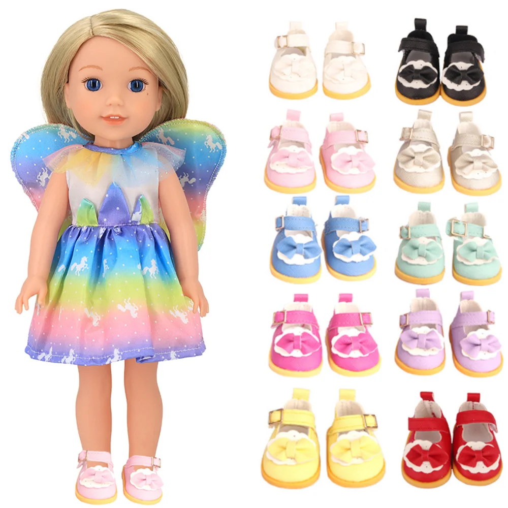 

5cm mini bow leather Toys shoes for 14-inch American doll accessories Candy colors Girl's gift