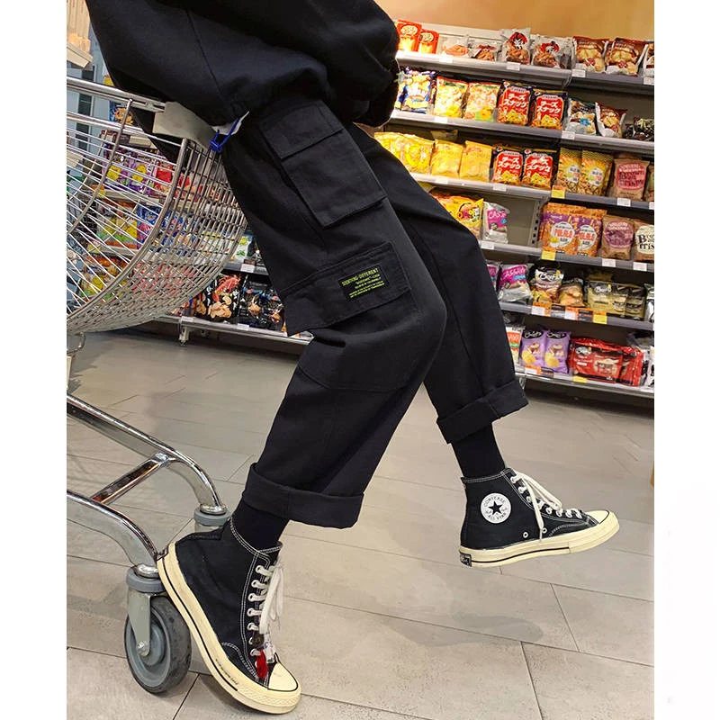

Cool Pockets Cargo Pants Men Solid Black Casual Jogger Hip Hop Pants Fashion Tactical Trousers Harajuku Streetwear Pants Males