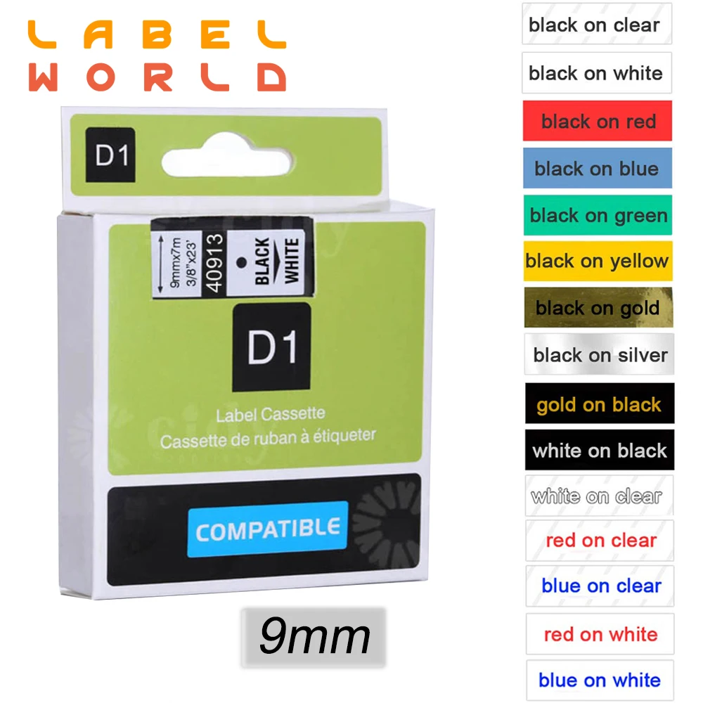 

Label world Multicolor 9mm*7m 40913 40910 40918 Label tapes Compatible DYMO D1 Label Tape Printer Manager Maker LM160 LM280