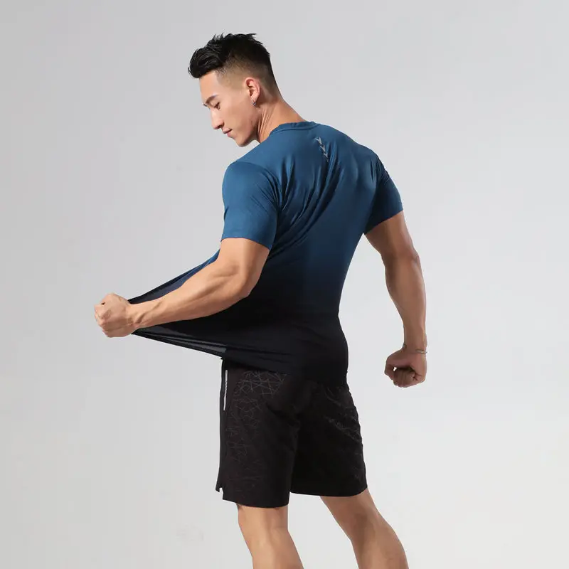 Мужская быстросохнущая футболка для бега с градиентом дышащий топ коротким