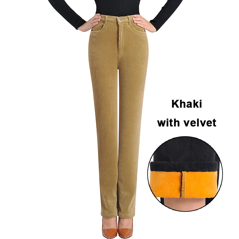 Khaki velvet Осенне-зимняя одежда женские вельветовые брюки стрейч женские s Хлопковые женские Большие размеры женские свободные с высокой талией женские штаны - Цвет: Khaki velvet