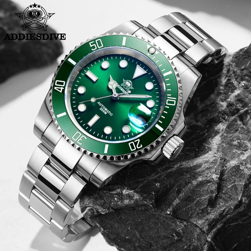 

Мужские часы для дайвинга ADDIESDIVE Sapphire NH35, автоматические часы для дайвинга 200 м, мужские механические часы C3, Супер Светящиеся Часы из стали ...