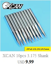 XCAN 10 шт. 0,8-3,175 мм с титановым покрытием 2 флейты плоская Концевая фреза 3,175 мм хвостовик ЧПУ фреза Карбид Концевая фреза