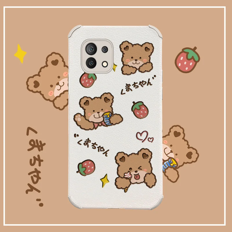 

Strawberry Brown Bear Phone Case For Xiaomi Mi 11 11lite 11Ultra 11i 10T 10TPro 10TLite 10 10S lite Pro Poco F2 X2 F3 pro Cover
