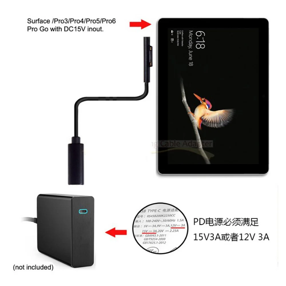 New USB-C Magnetic Charging Cable Power Adapter For Microsoft Surface Pro3 / Pro4 Fast PD Conversion Type-C | Компьютеры и офис