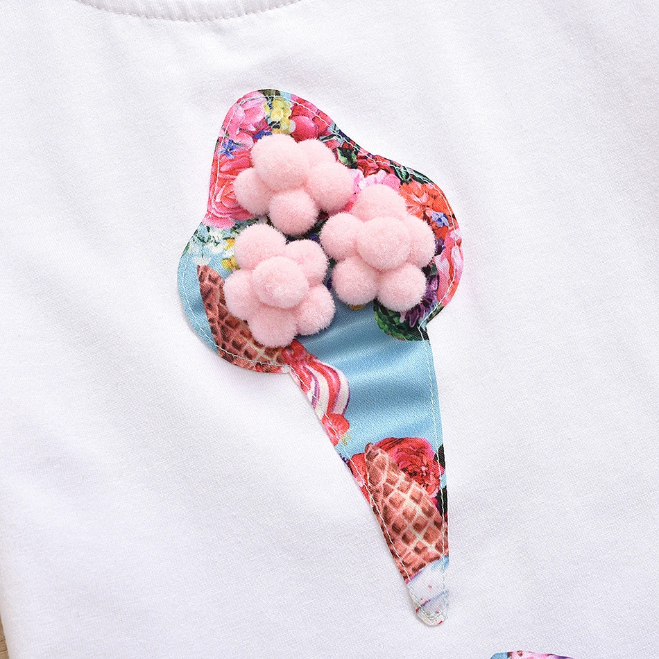 2021 Brand New Skirt Ice Cream T-Shirt 1-6Y 3D Sweet Summer Suit Printing Flower Rainbow Fancy Clothing Birthday Gift