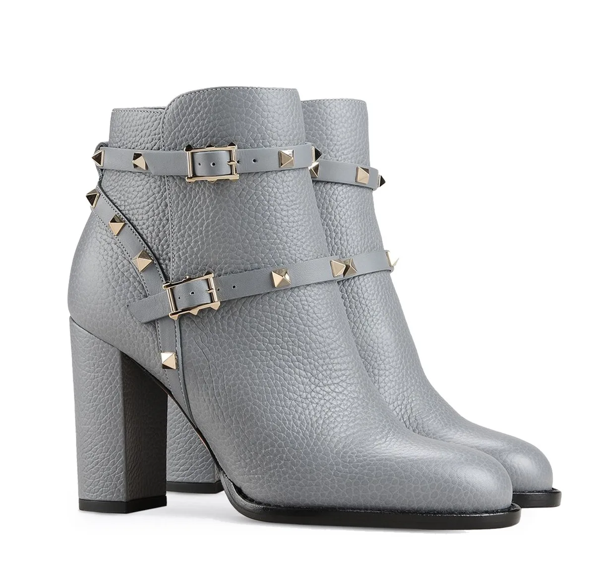 Autumn/winter Ankle Boots Women's Ankle Boots High Heel Thick Heel Boots Metal Buckle Rivets