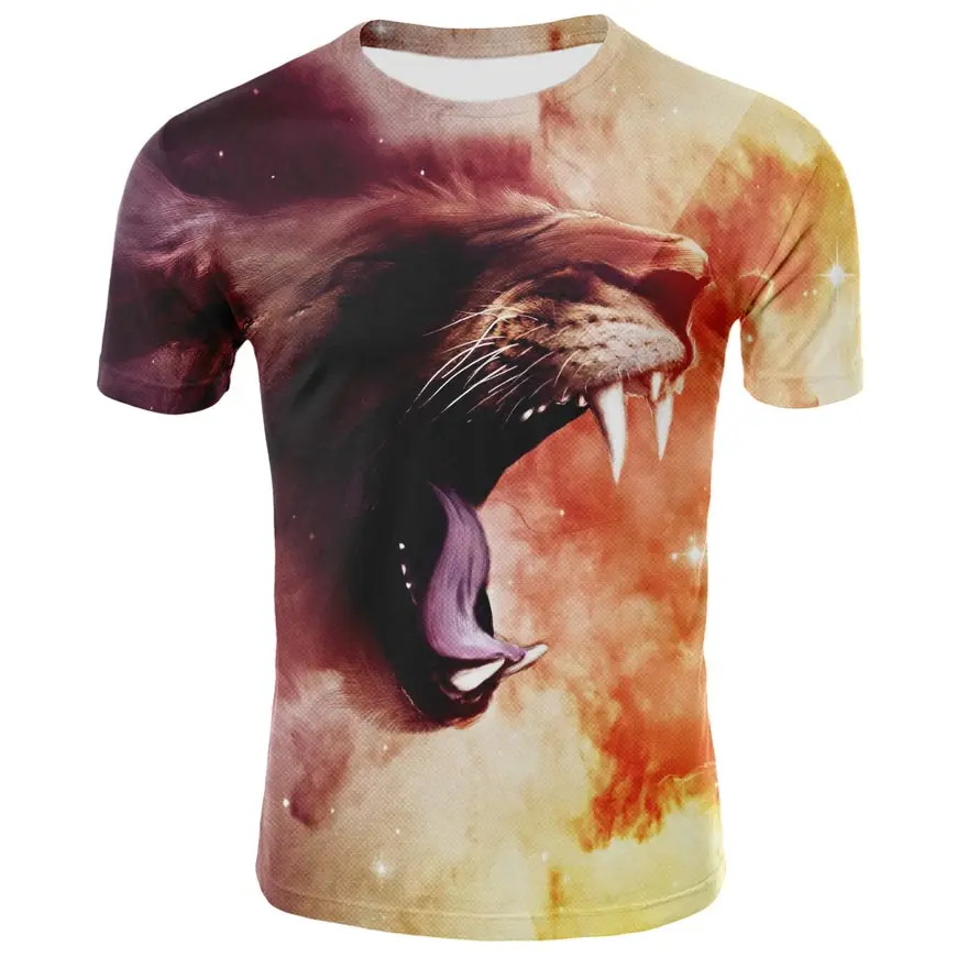 Летняя футболка с изображением животных для мужчин и женщин Льва черная 3D