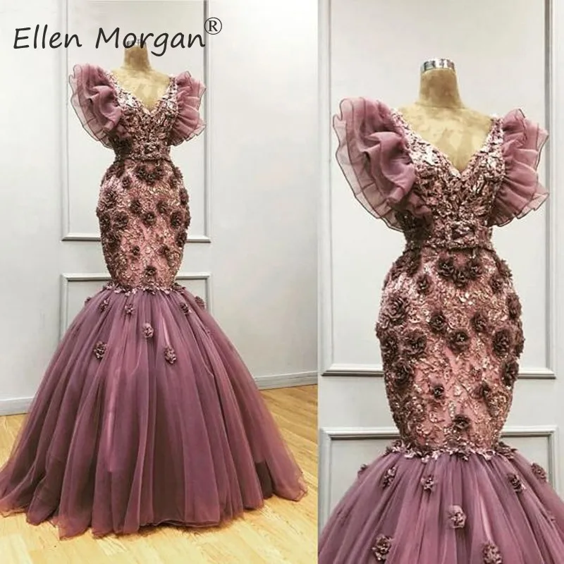 Женское длинное платье с юбкой годе вечернее фатиновое V образным вырезом 3D