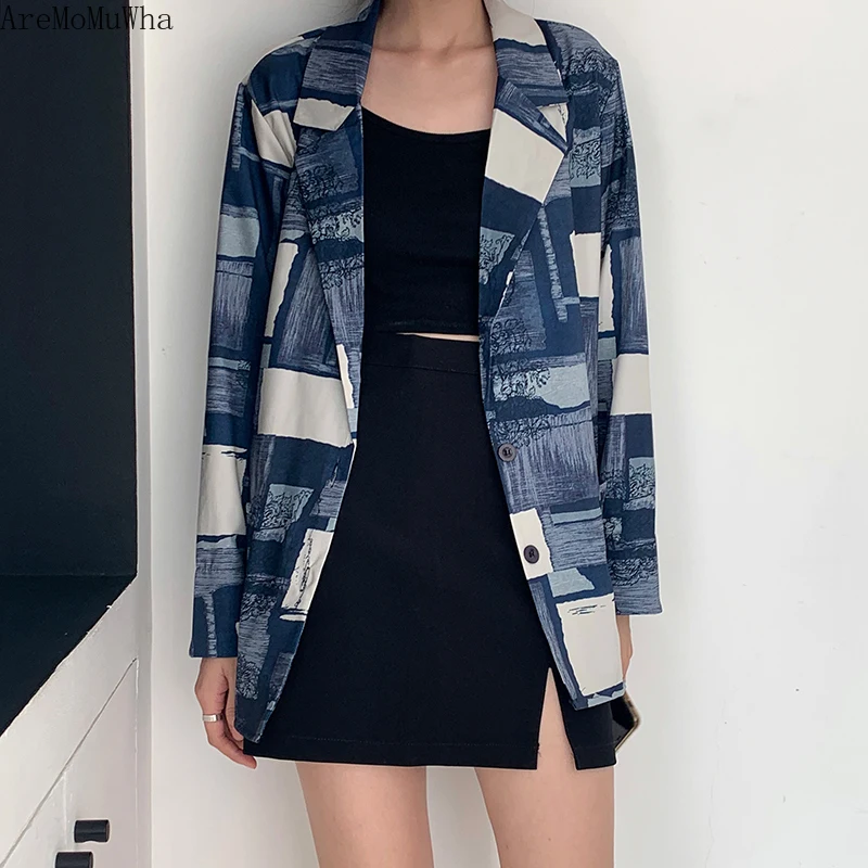 Осенний новый костюм AreMoMuWha с длинным рукавом и принтом женский пиджак 2019