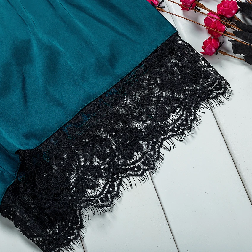 Suphis сексуальный топ с v образным вырезом и кружевными шортами летняя Пижама Синяя