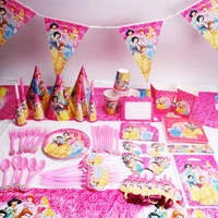 disney six princess girls birthday party decoration tablecloth christmas flag family party cup plate napkin disposable tableware