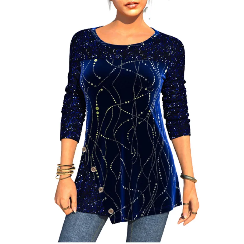 

Casual Irregular Button Tops Oversized Women Sequins Patchwork Print Blouses Spring 2022 New Fashion Lady Streetwear Shirts