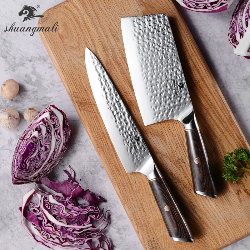

Chef Knife Two-piece Kitchen Color Wooden Handle Hammer 7" Slicing Knife 8" Chef Knife Set Stainless Steel Knives