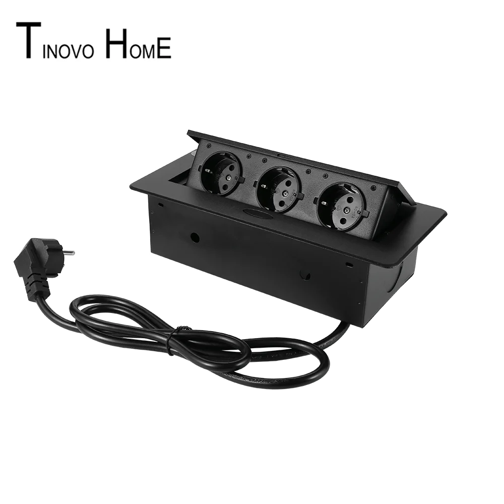 Медленное отскакивание настольная розетка / 3-позиционная Европейская стандартная панель из цинкового сплава Стальная коробка выключателя 1,5 м кабель с европейской вилкой.