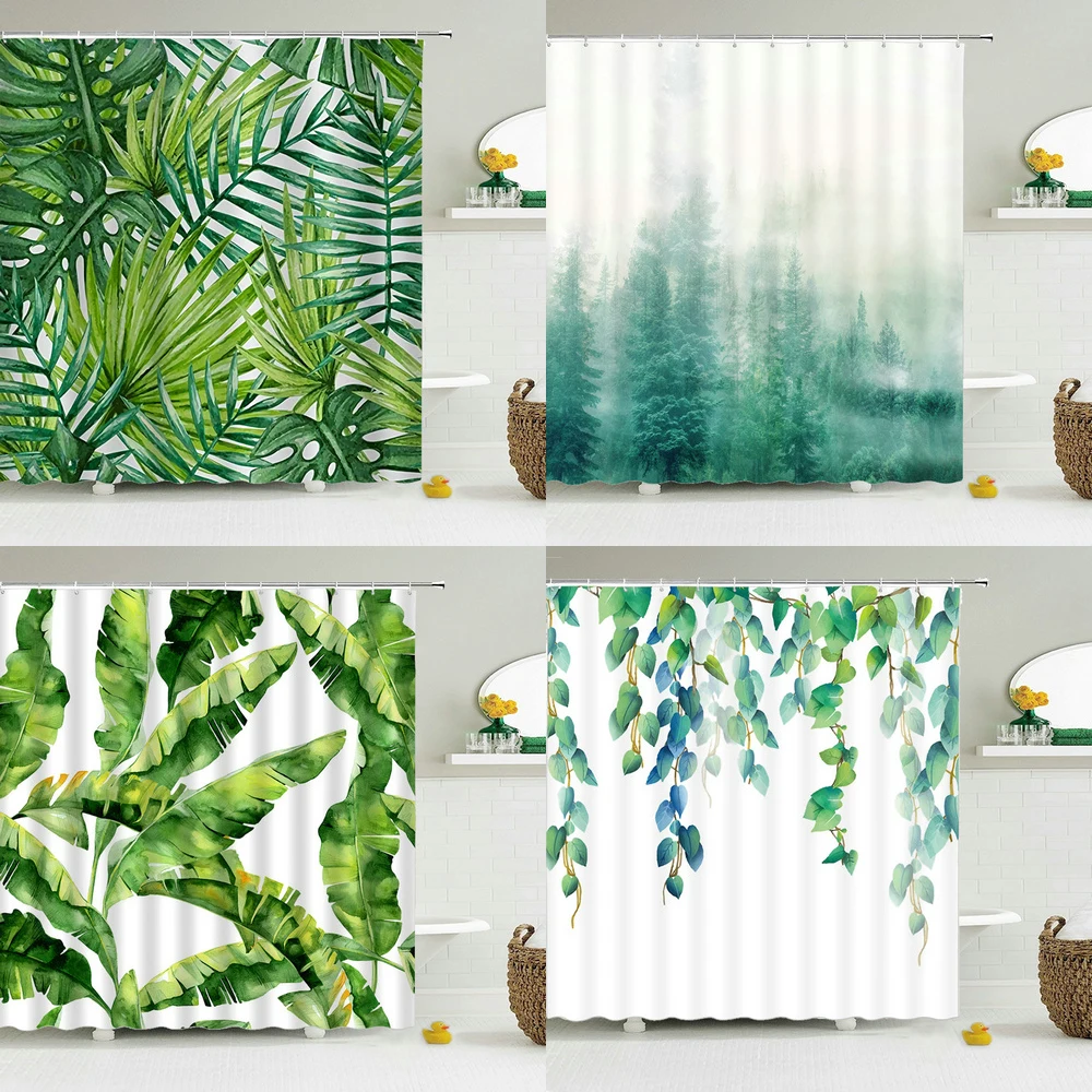 Занавеска для душа с 3d принтом зеленых тропических растений|Шторы душа| |
