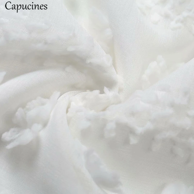 Capucines бохо Цветок вышивка Белое черное Платья женские Длинный рукав О-образный