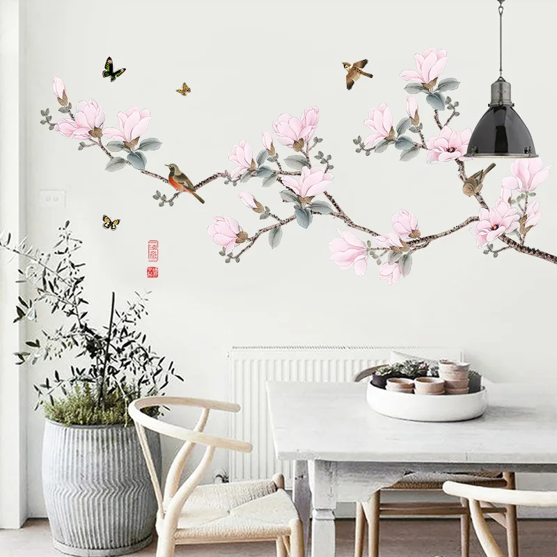 

Bird Flowers Tree Wall Stickers Home Decor for Sofa TV Chinese Style Home Decals for Bedroom Living Room