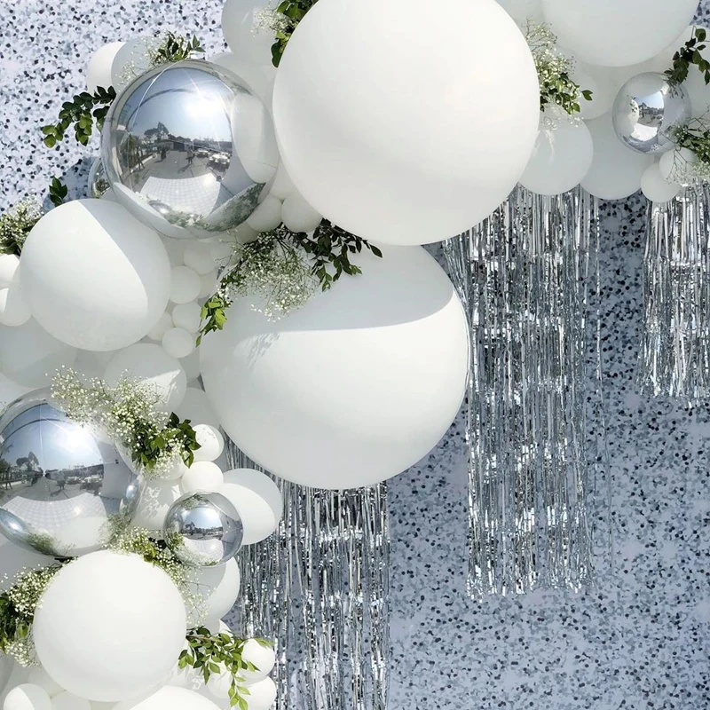 Globo blanco plateado arco set de guirnaldas 125 piezas de l&aacute;tex globos confeti beb&eacute; ducha cumplea&ntilde;os boda graduaci&oacute;n aniversario-2
