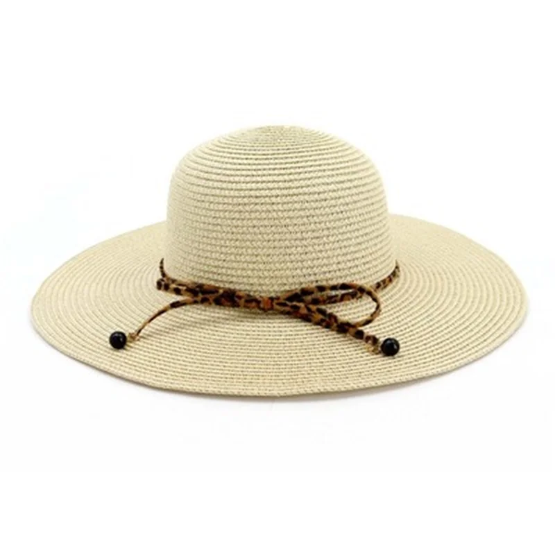 

women hats big brim 15cm leopard belt dome summer straw hats sun protection outdoor beach party solid straw summer sun hats new