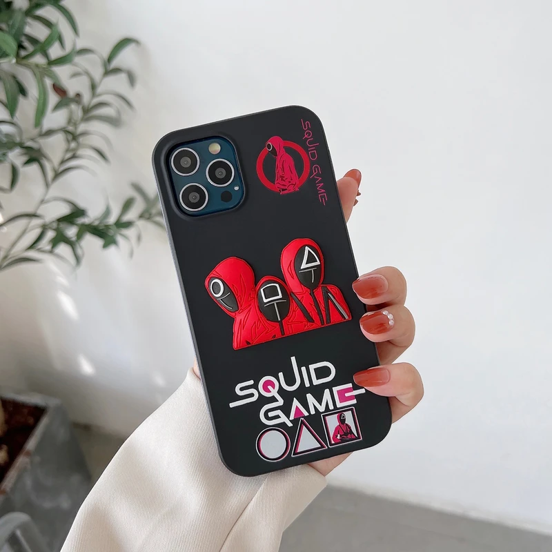 

3D Funny Cute Squid Game Soft Phone Case For iPhone 11 12 13 Pro Max X XS Max Xr 7 8 Puls Cases Electroplated Metal TPU Cover