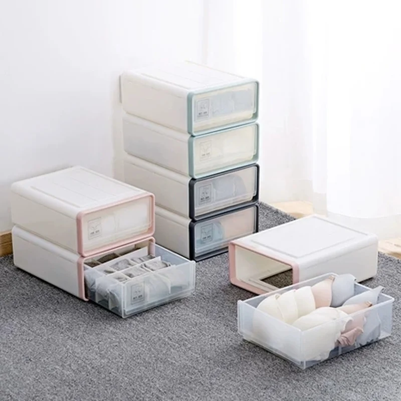 

Plastic Underwear Storage Box Drawers Organizer Cabinet Socks Panty Bra Organizer Large Capacity Stackable Desk Organizer Bin